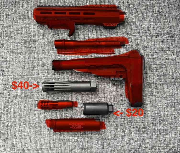AR pistol parts, SB brace, 7.5” barrel