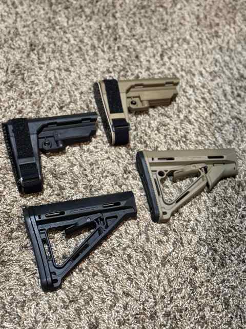 2 AR Pistol Stabilizing Braces &amp; 2 Rifle stocks