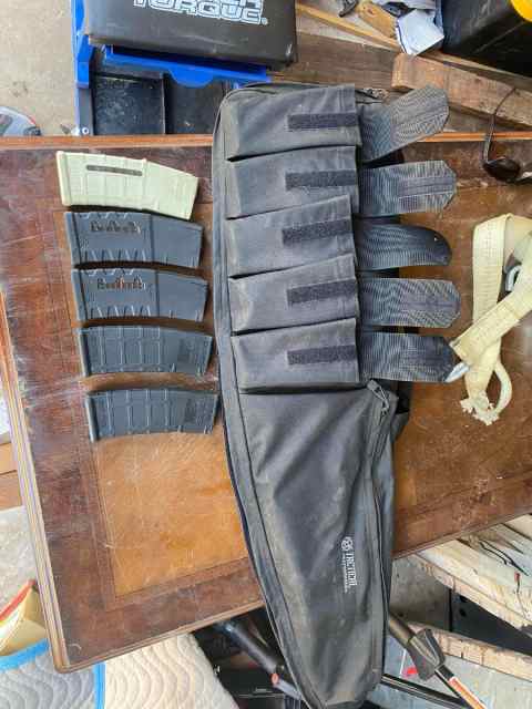 Custom built AR 15 with five mags, Case